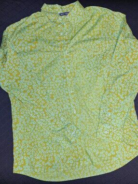 Three Islands Mens Button-Down Shirt Green & Light Blue Abstract Print XL